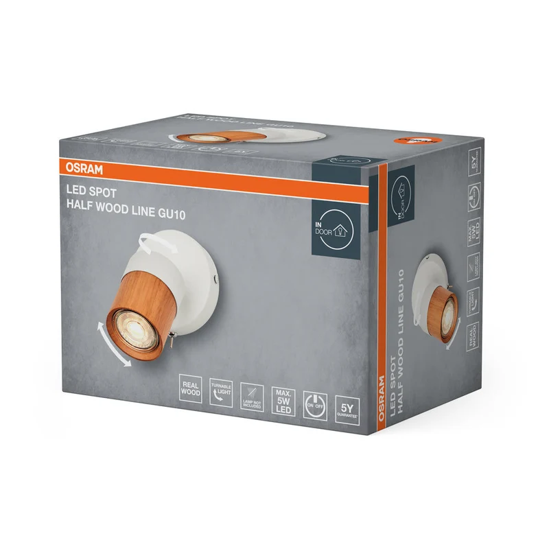 OSRAM LED Spot Half Wood Line Lampada da parete 1xGU10 Bianco e decorazione legno