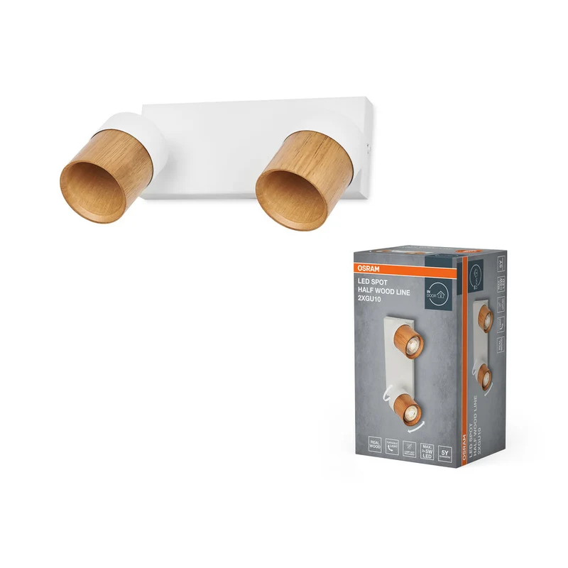 OSRAM LED Spot Half Wood Line Lampada da soffitto 2xGU10 Bianco e decorazione legno