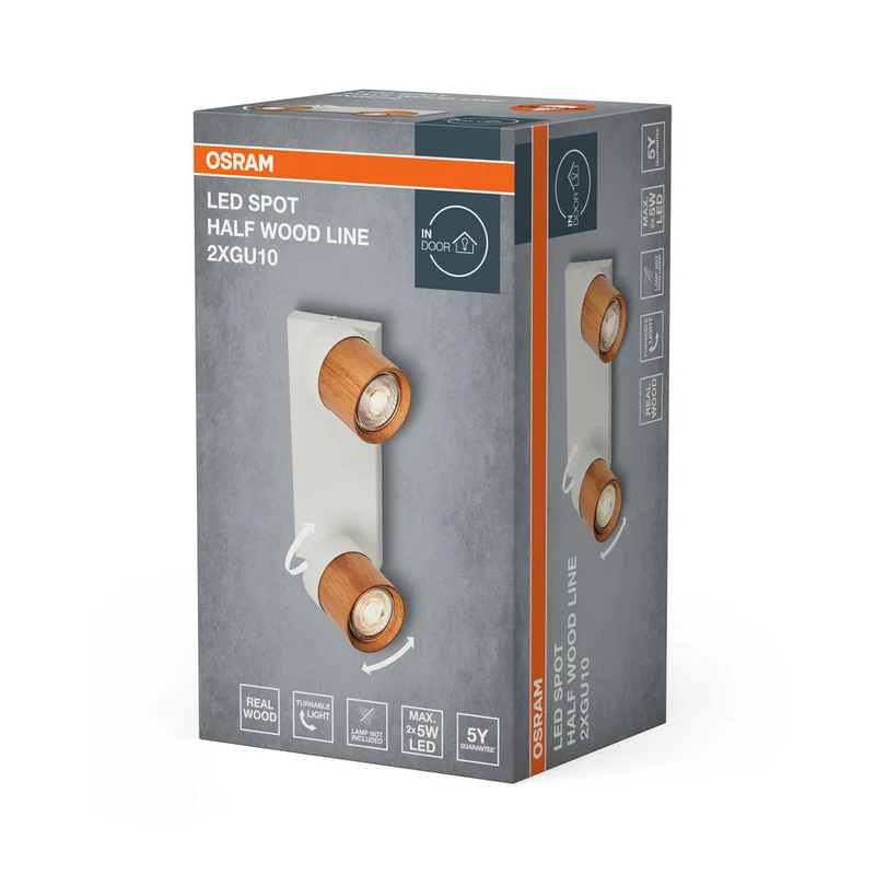 OSRAM LED Spot Half Wood Line Lampada da soffitto 2xGU10 Bianco e decorazione legno