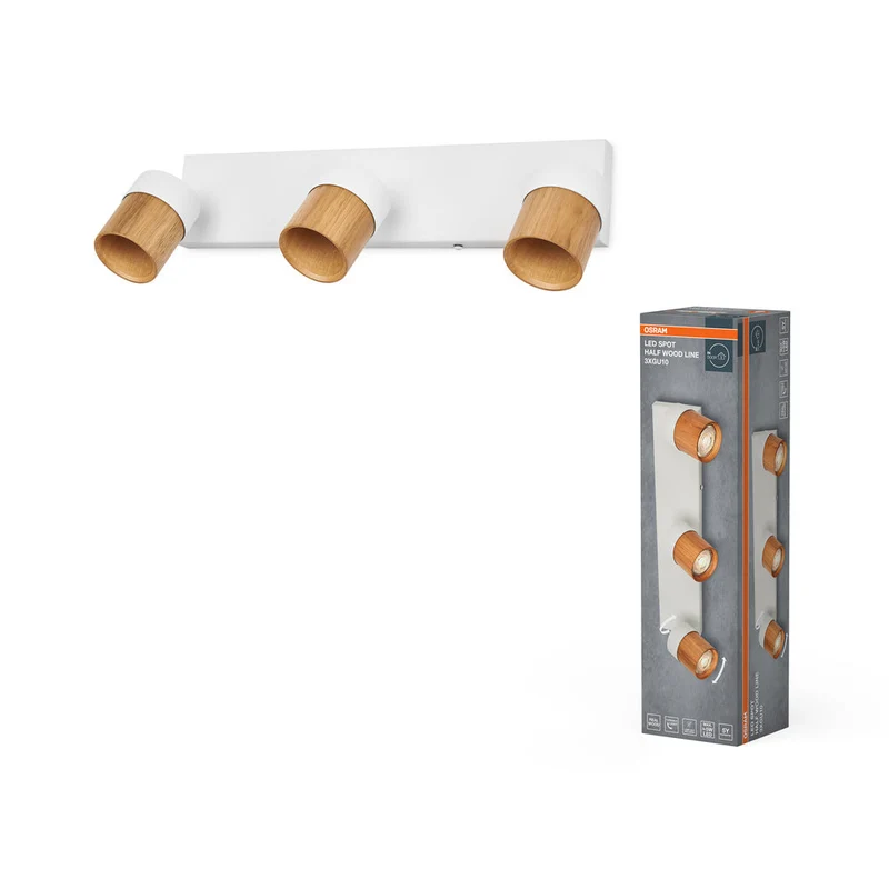 OSRAM LED Spot Half Wood Line Lampada da soffitto 3xGU10 Bianco e decorazione legno