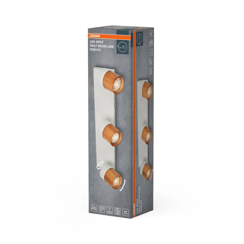 OSRAM LED Spot Half Wood Line Lampada da soffitto 3xGU10 Bianco e decorazione legno