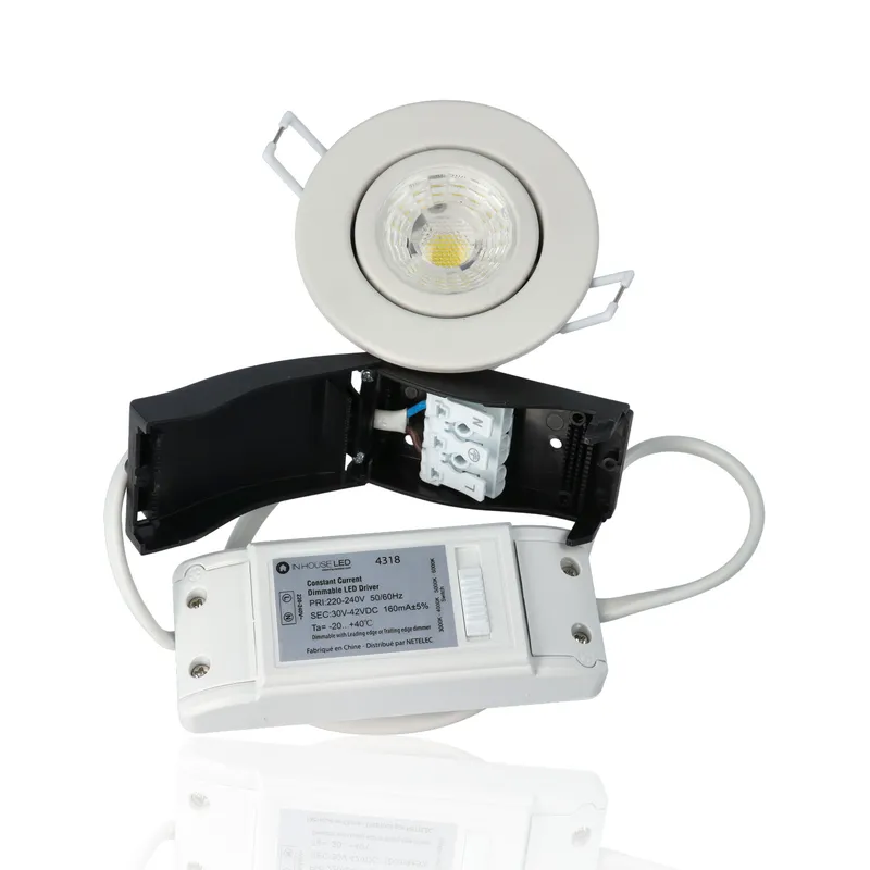 Faretto LED rotondo da incasso diam.86mm, orientabile 7W, 220Vac, con regolazione temperatura luce (Calda - Naturale - Fredda) - Dimmerabile - Bianco