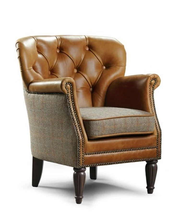 Casa Padrino Luxus Chesterfield Sessel Burton 73 x 70 x H. 80 cm - Eleganter Wohnzimmer Sessel mit Echtleder - Chesterfield Wohnzimmer Möbel