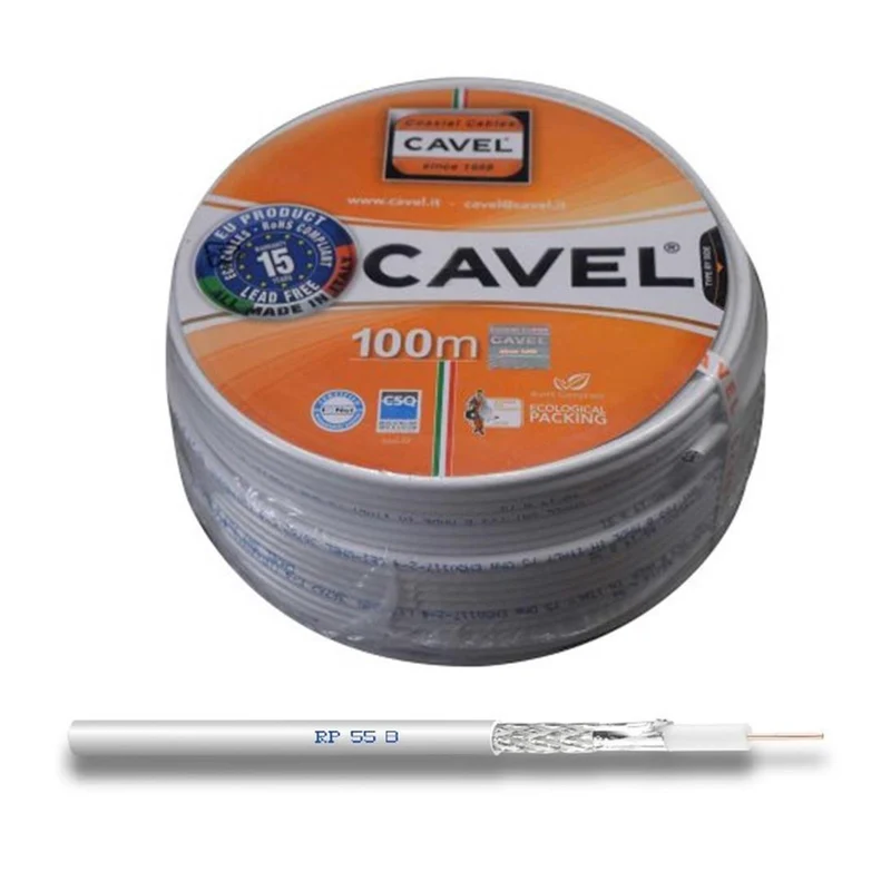Cavel Cavo coassiale 75 Ohm bobina 100 m Made in Italy per uso interno, cavo antenna, cavo coassiale con schermatura