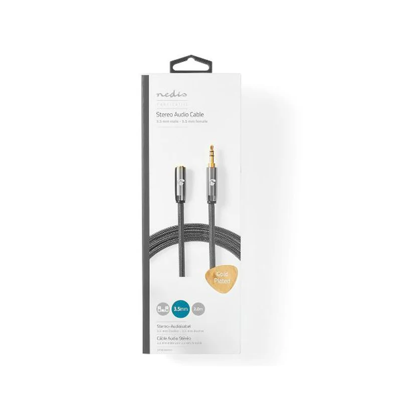 NEDIS cavo audio stereo 3.5 mm maschio e 3.5 mm femmina, placcato oro 24K lunghezza 2 m