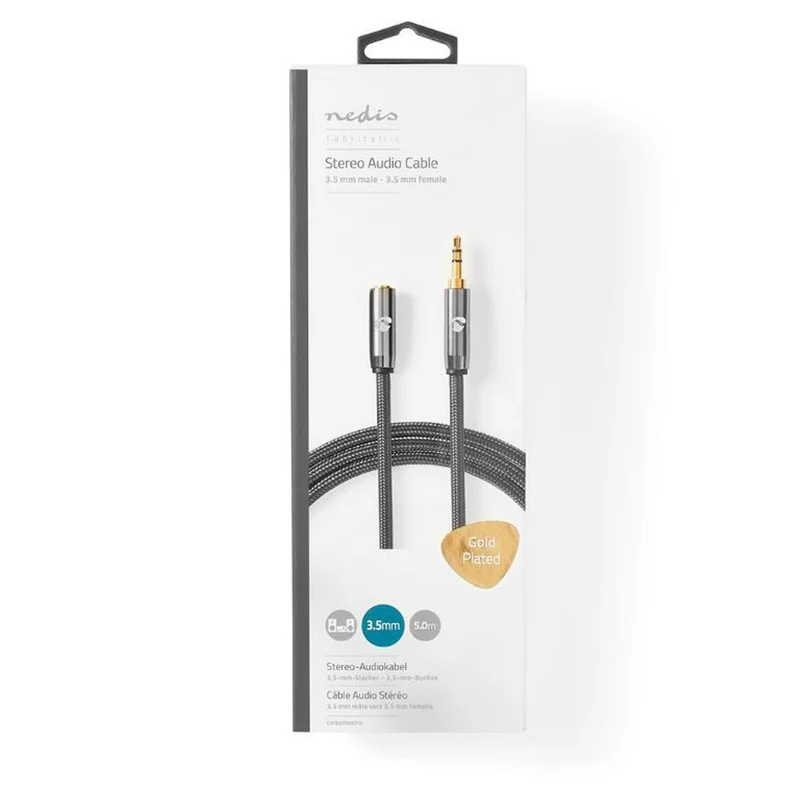 Nedis Cavo audio stereo, jack 3.5 mm maschio e 3.5 mm femmina, placcato oro 5 m
