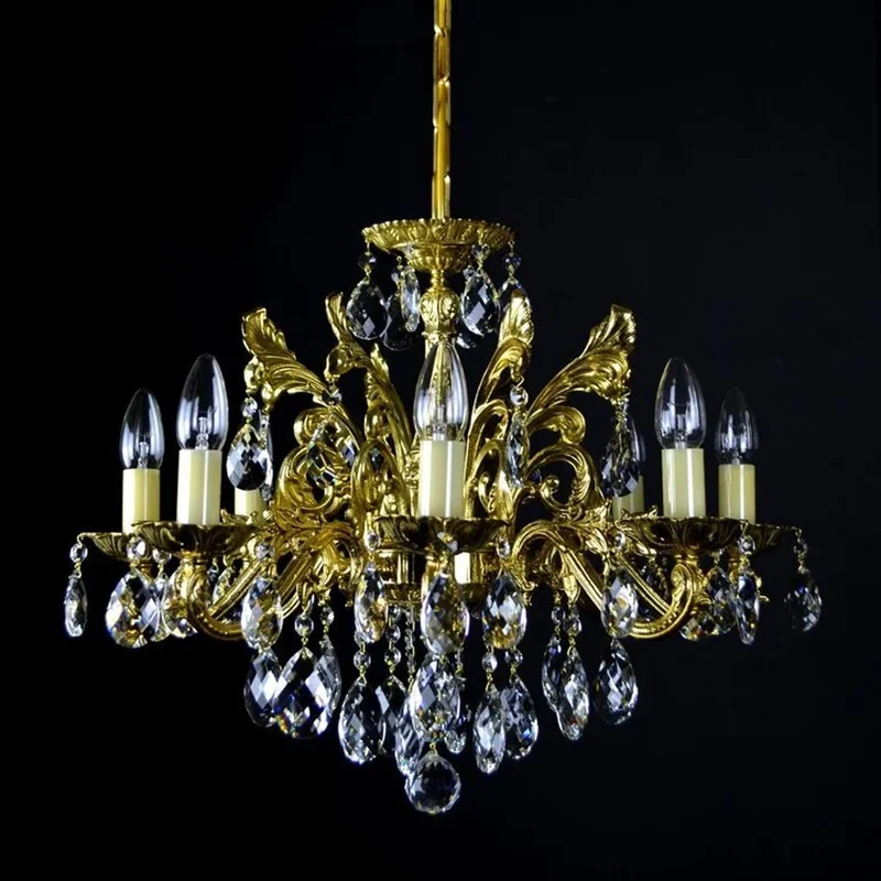 Casa Padrino Luxus Barock Kristall Kronleuchter Gold Ø 56 x H. 54 cm - Prunkvolle Messing Kronleuchter mit böhmischem Kristallglas - Barock Möbel - Edel & Prunkvoll