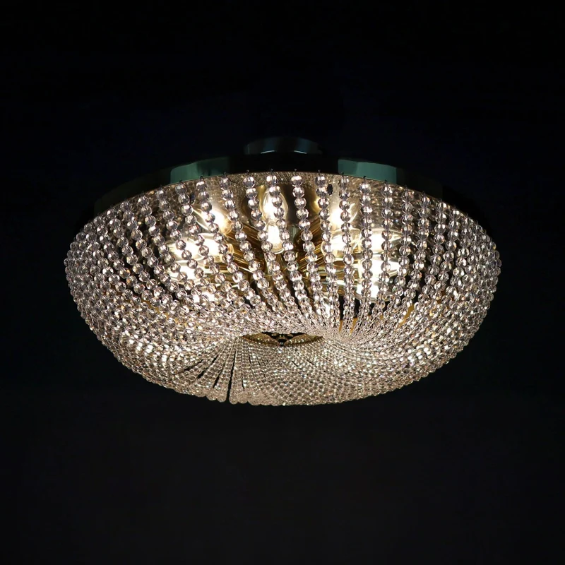 Casa Padrino Luxus Barock Kristall Deckenleuchte Gold Ø 60 x H. 17 cm - Prunkvolle Messing Deckenleuchte mit böhmischem Kristallglas - Barock Möbel - Edel & Prunkvoll