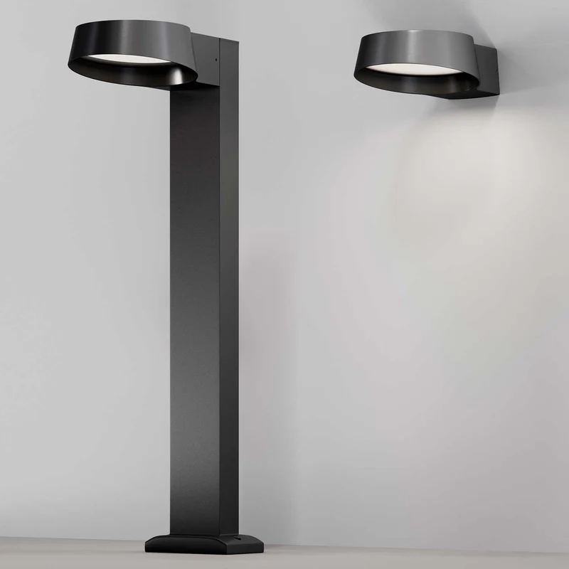Share - Borne LED coudée en acier et verre, style contemporain