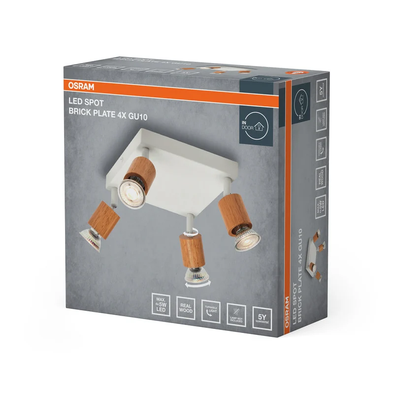 OSRAM LED Spot Brick Lampada da soffitto 4xGU10 Bianco e legno