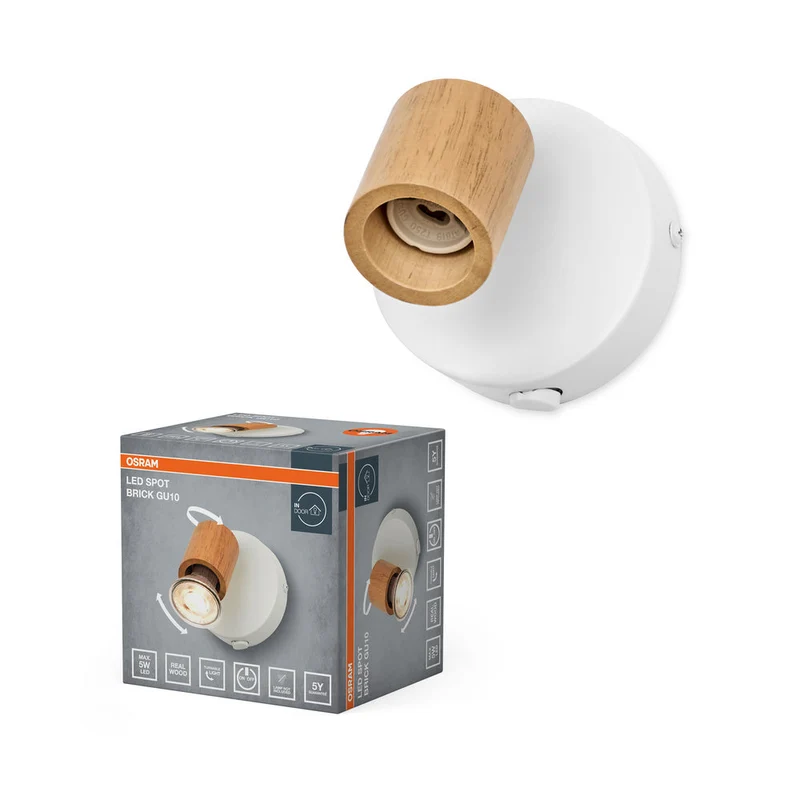 OSRAM LED Spot Brick Lampada da parete 1xGU10 Bianco e legno
