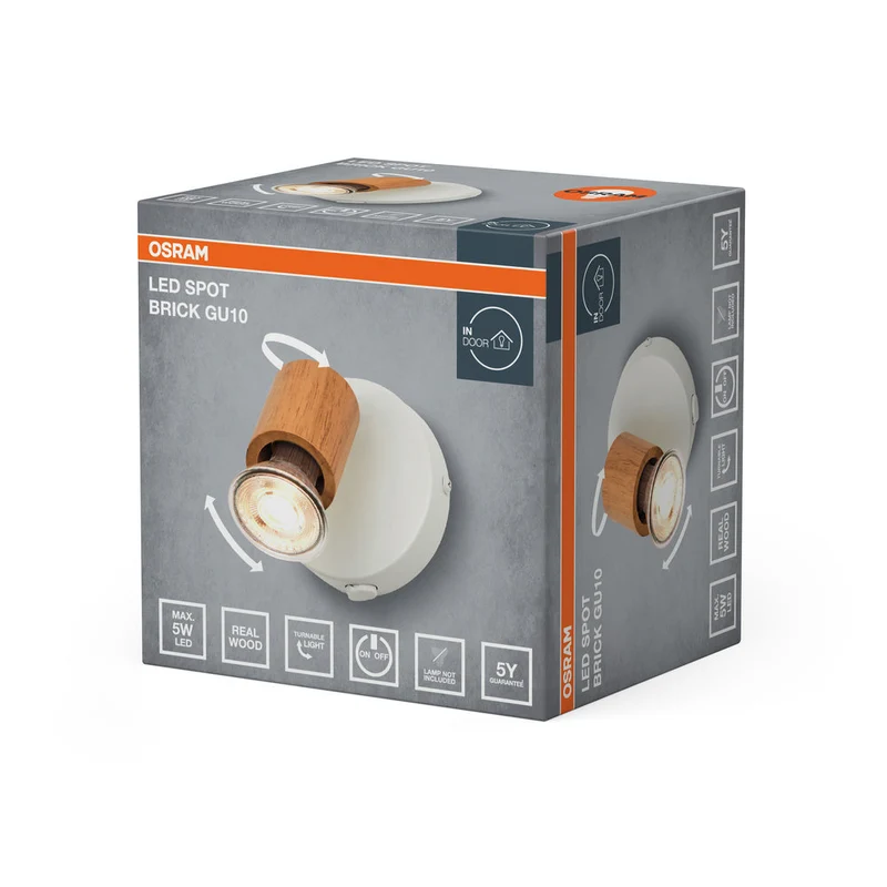 OSRAM LED Spot Brick Lampada da parete 1xGU10 Bianco e legno