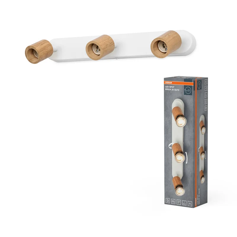 OSRAM LED Spot Brick Lampada da soffitto 3xGU10 Bianco e legno