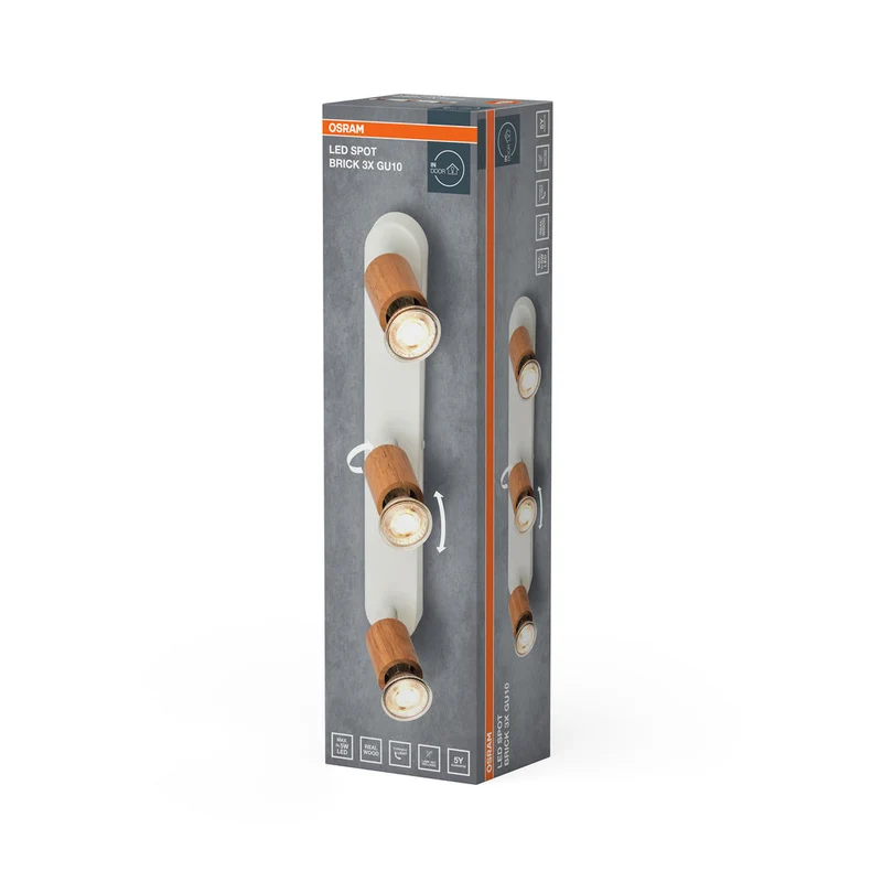 OSRAM LED Spot Brick Lampada da soffitto 3xGU10 Bianco e legno