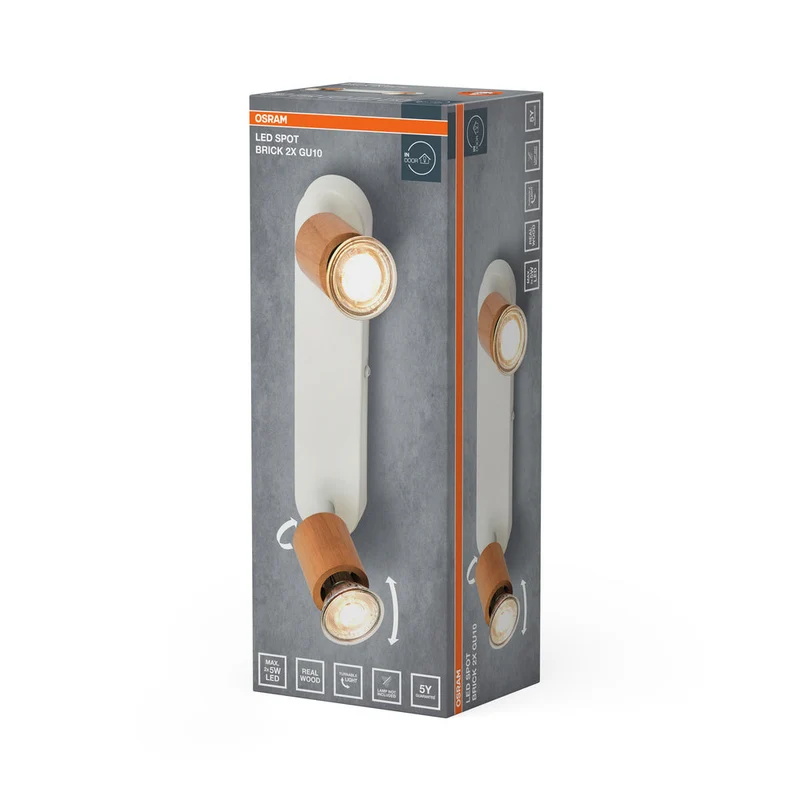 OSRAM LED Spot Brick Lampada da soffitto 2xGU10 Bianco e legno
