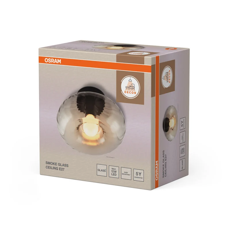 OSRAM DECOR Lampada da soffitto in vetro fumé E27 Nero