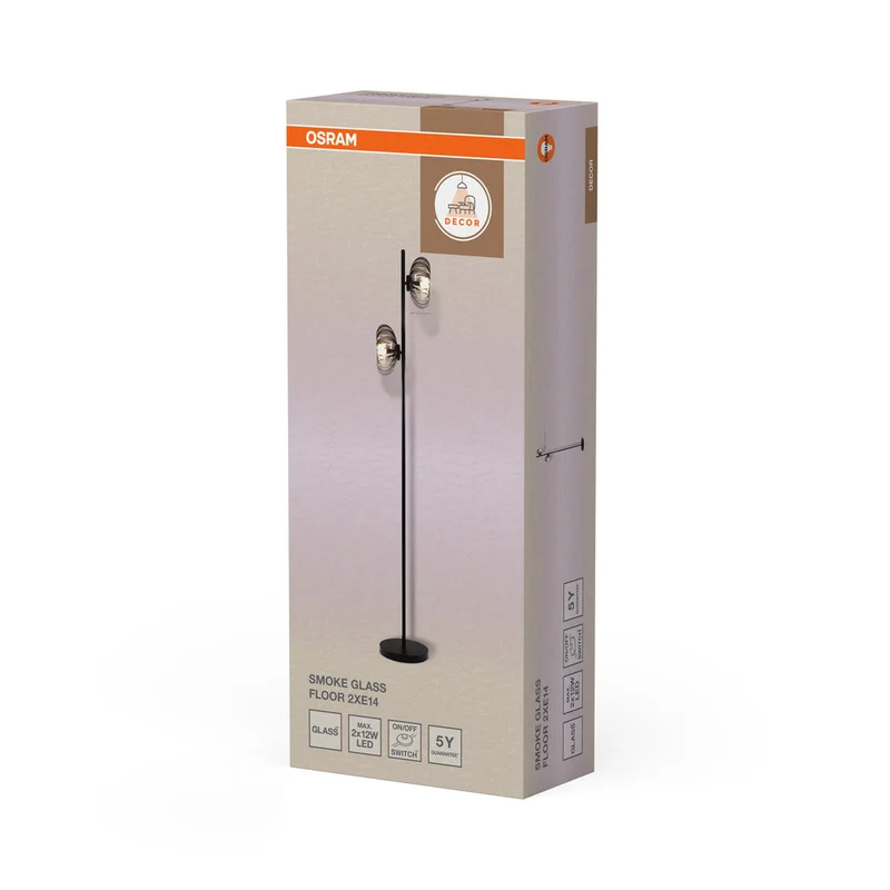 OSRAM DECOR Smoke Glass Lampada da terra 2xE14 Nero