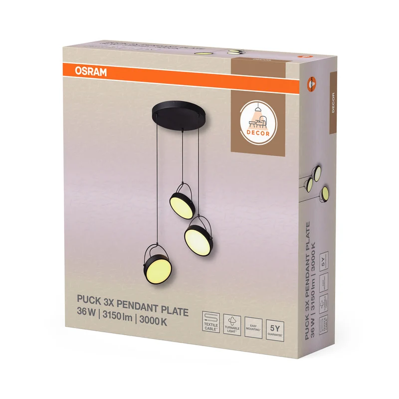 OSRAM DECOR Puck 3xLampada a sospensione PL 36W Nero