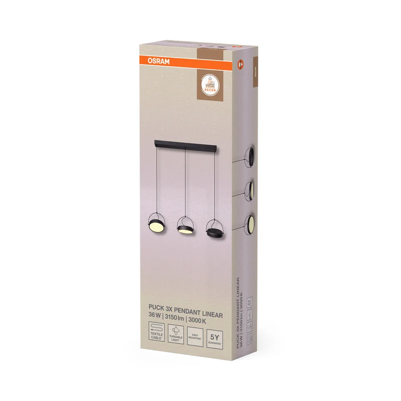OSRAM DECOR Puck 3x Lampada a sospensione 36W Nero