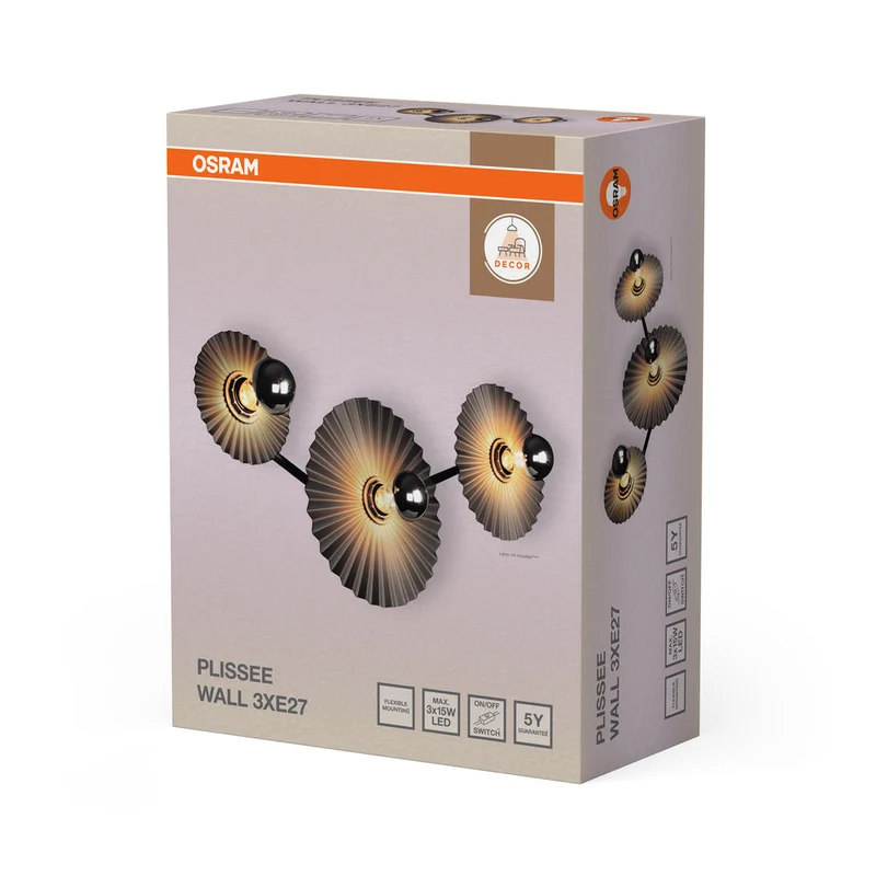 OSRAM DECOR Plisse Applique 3xE27 Grigio scuro
