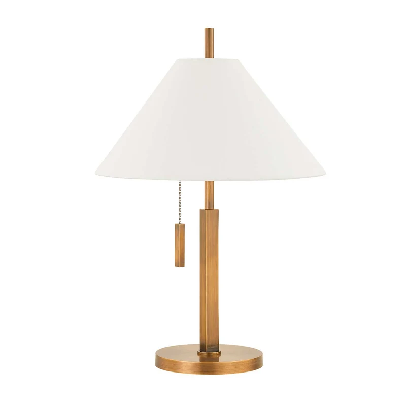 Clic - Lampe à poser en laiton patiné et lin, style vintage