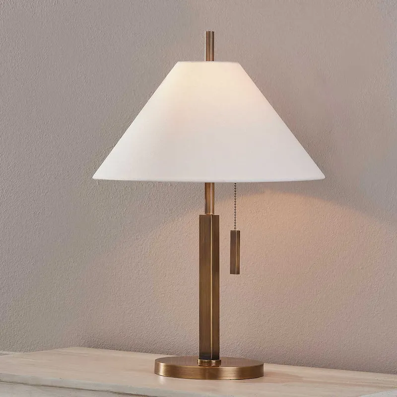 Clic - Lampe à poser en laiton patiné et lin, style vintage