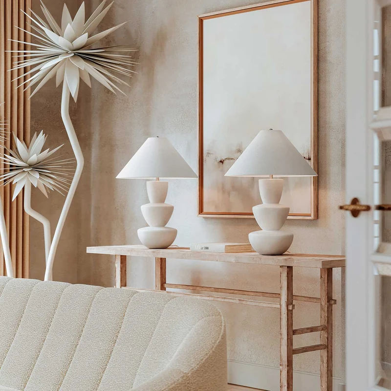 Kamas - Lampe à poser en céramique et lin, style campagne