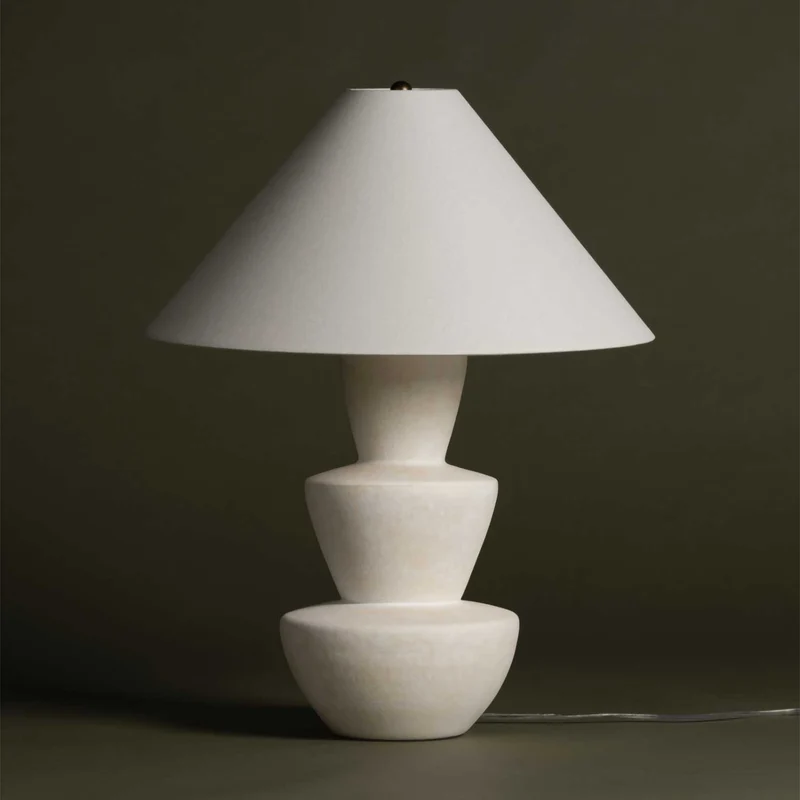 Kamas - Lampe à poser en céramique et lin, style campagne