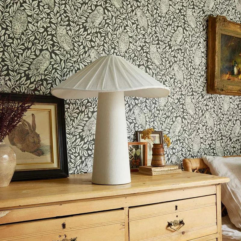 Chanterelle - Lampe à poser en lin blanc cassé, style campagne