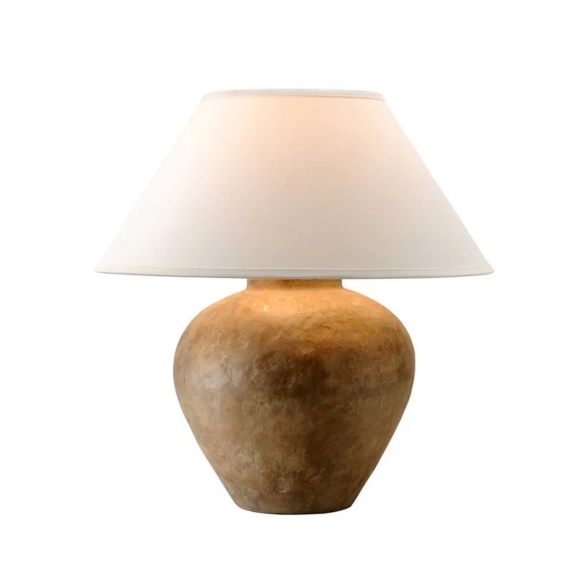 Calabria - Lampe à poser en pierre ocre et lin, style méditerranéen