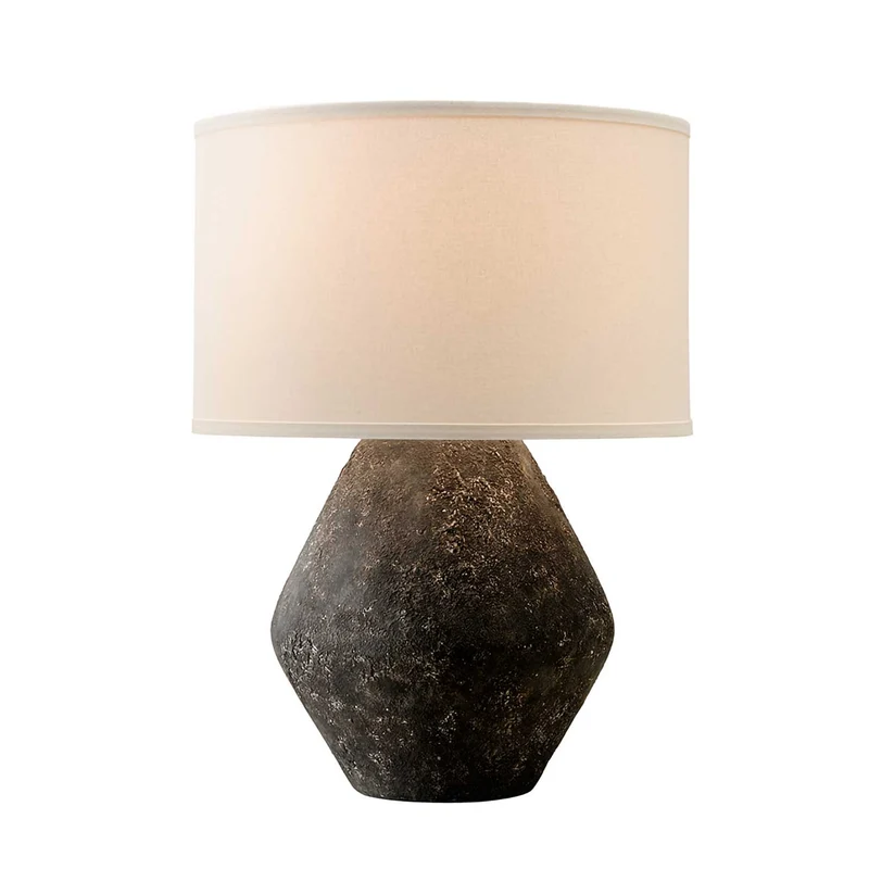 Artifact - Lampe à poser en pierre de lave et lin, style ethnique