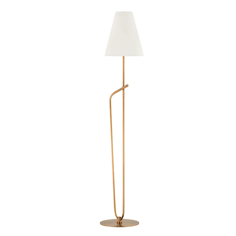 Pearce - Lampadaire en laiton patiné et lin, style vintage