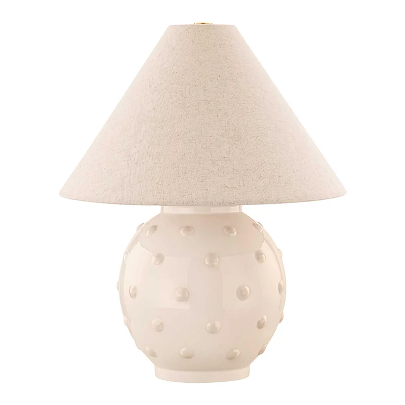 Annabelle - Lampe à poser en céramique ivoire et lin, style campagne