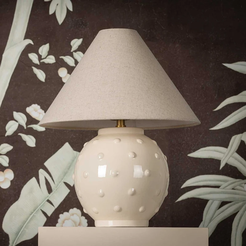 Annabelle - Lampe à poser en céramique ivoire et lin, style campagne