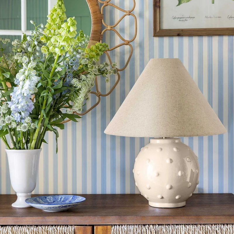 Annabelle - Lampe à poser en céramique ivoire et lin, style campagne