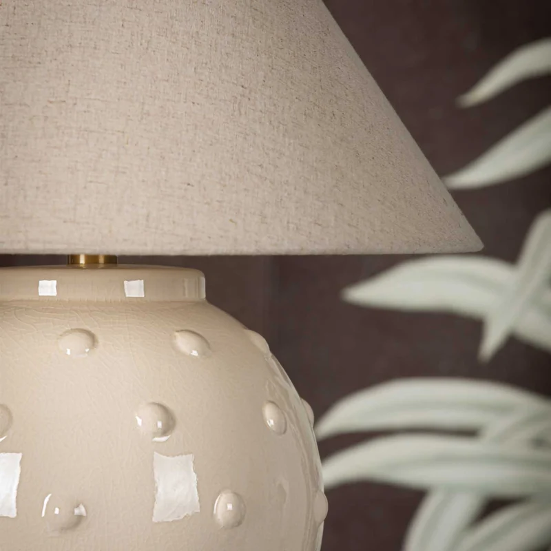 Annabelle - Lampe à poser en céramique ivoire et lin, style campagne