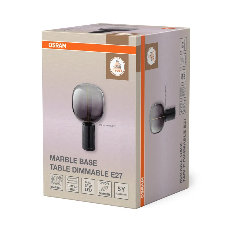 OSRAM DECOR Marble Base Lampada da tavolo Dim E27 Nero
