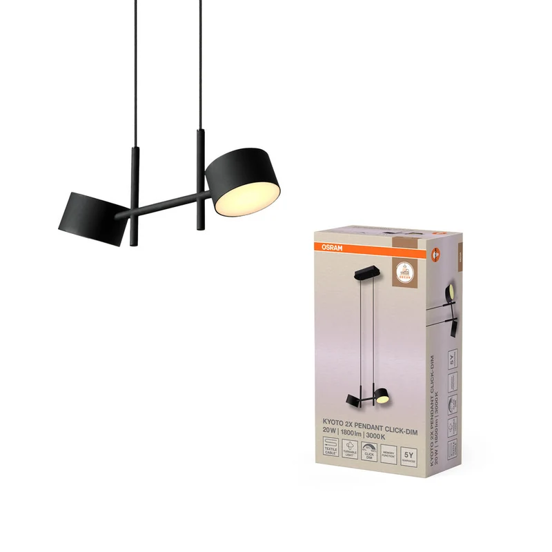 OSRAM DECOR Kyoto Doppia Lampada a sospensione 20W 930 CLICK DIM Nero