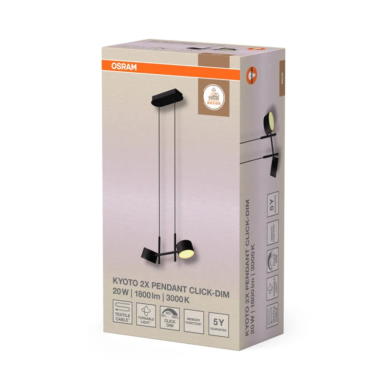 OSRAM DECOR Kyoto Doppia Lampada a sospensione 20W 930 CLICK DIM Nero