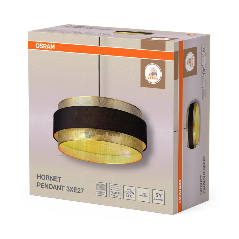 OSRAM DECOR Hornet Lampada a sospensione 3xE27 Nero