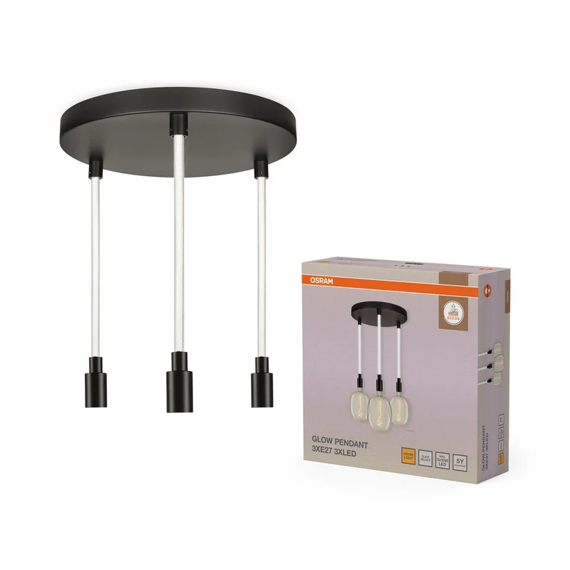 OSRAM DECOR Glow Lampada a sospensione Plate, cavo illuminato, 3xE27 LED Select