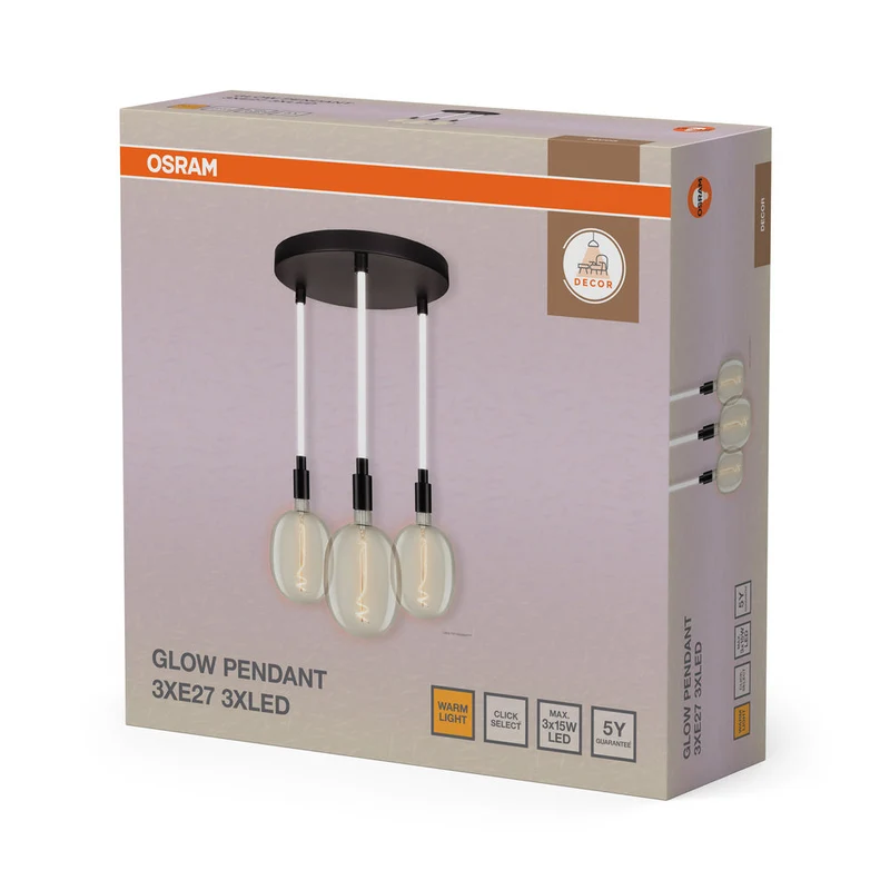 OSRAM DECOR Glow Lampada a sospensione Plate, cavo illuminato, 3xE27 LED Select