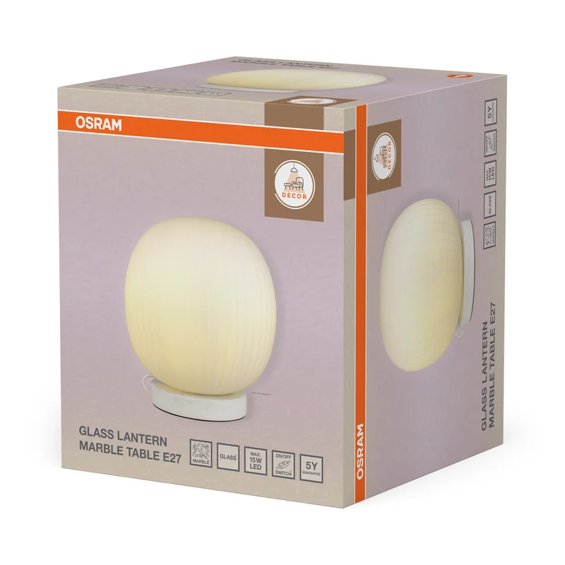 OSRAM DECOR Glass Lantern Marble Lampada da tavolo E27