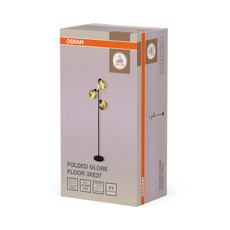 OSRAM DECOR Folded Globe Lampada da terra 3xE27 Oro