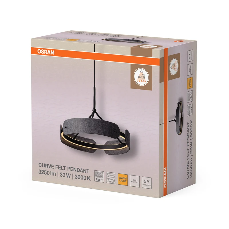 OSRAM DECOR Lampada a sospensione Curve Felt 33W 830 Grigio scuro