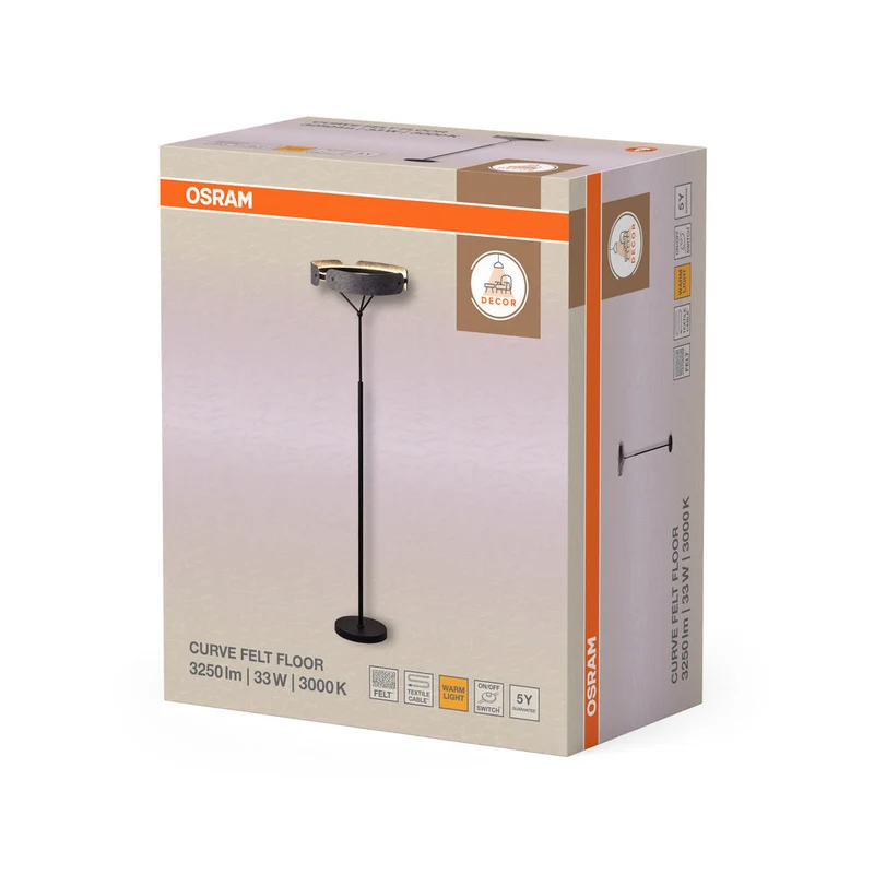 OSRAM DECOR Lampada da terra Curve Felt 33W 830 Grigio scuro