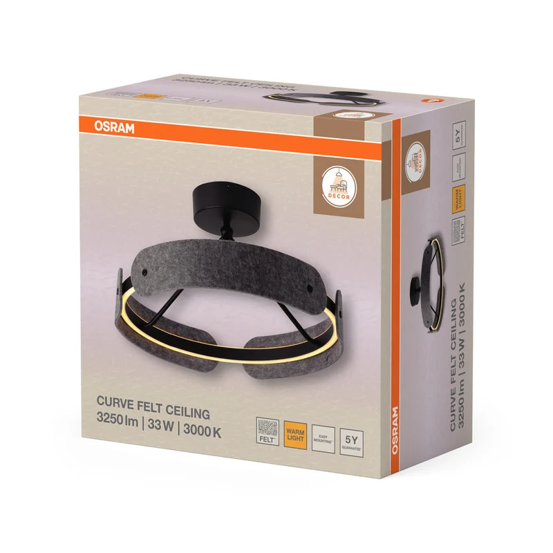 OSRAM DECOR Plafoniera Curve Felt 33W 830 Grigio scuro
