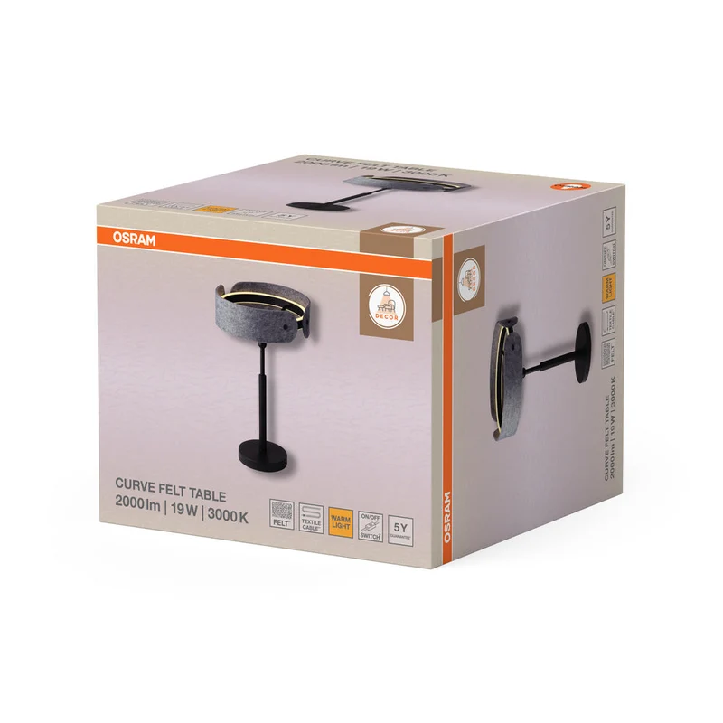 OSRAM DECOR Lampada da tavolo Curve Felt 19W 830 Grigio scuro