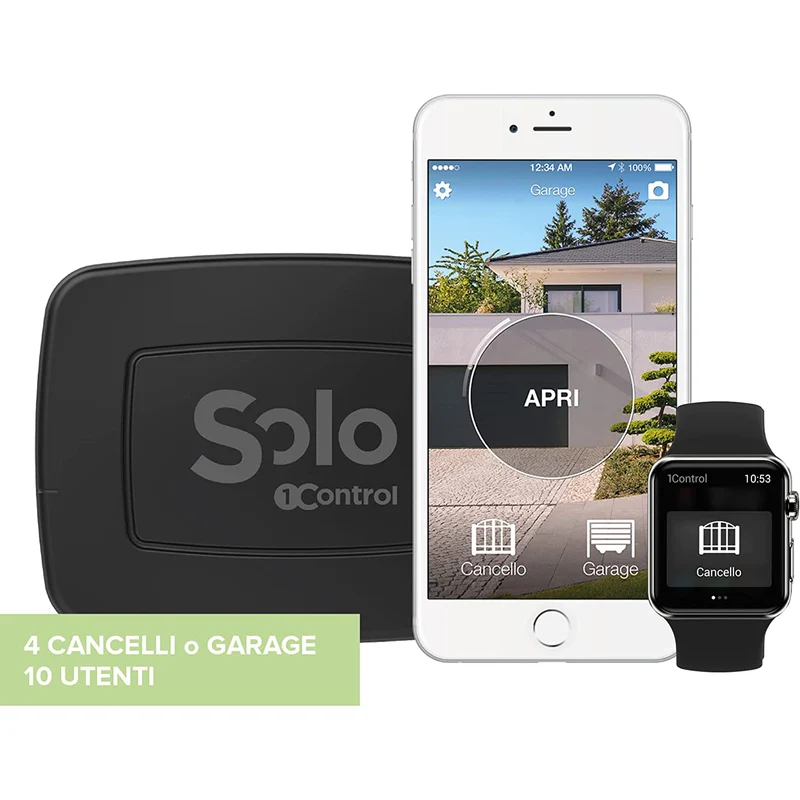 1Control SOLO 2 GEN, Apricancello Bluetooth senza Fili per Telefono/Smartphone per Aprire Cancelli e Porte Garage Controllati da Telecomando, x4 Cancelli e fino a 10 Utenti, Nero, Made in Italy