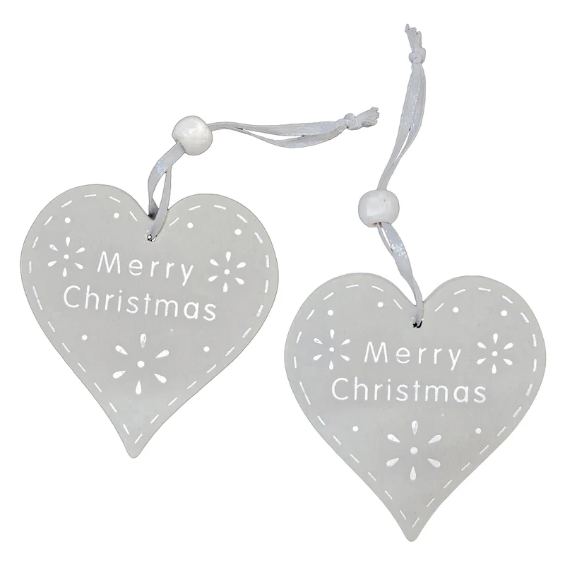 Set due targhette in legno a forma di cuore con frase Merry Christmas, decorazione natalizia, ghirlanda da appendere sull'albero, in casa, bagno, cucina, porta d'ingresso